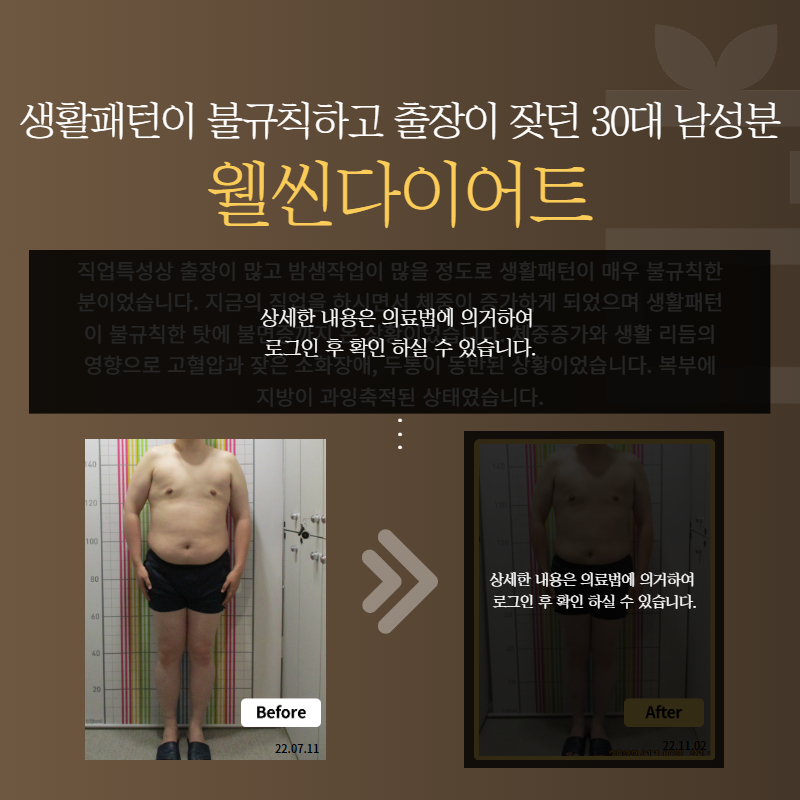 생활패턴이 불규칙하고 출장이 잦던 30대 남성분 웰씬다이어트