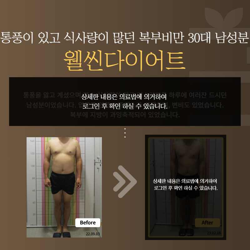 30대 통풍이 있고 식사량이 많던 복부비만 남성분 웰씬다이어트