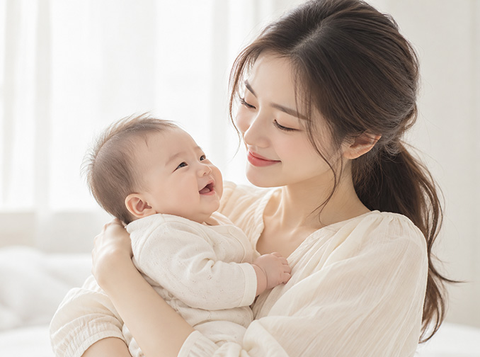 아기를 안고 미소 짓는 엄마 – 출산 후 회복