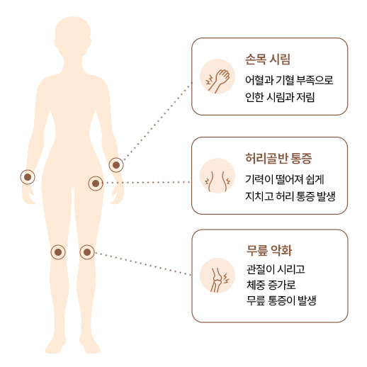 산후풍 주요 증상 – 손목 시림, 허리·골반 통증, 무릎 악화